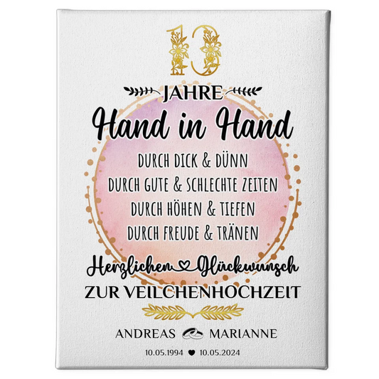 Personalisierte Leinwand Geschenk zur Veilchenhochzeit 13 Hochzeitstag