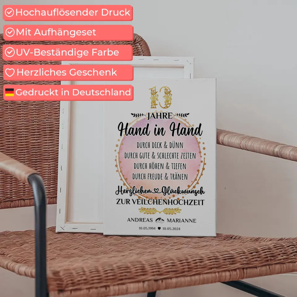 Personalisierte Leinwand Geschenk zur Veilchenhochzeit 13 Hochzeitstag