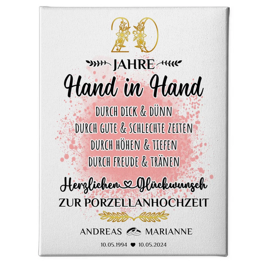 Leinwand Geschenk zum 20 Hochzeitstag zur Porzellanhochzeit mit Namen