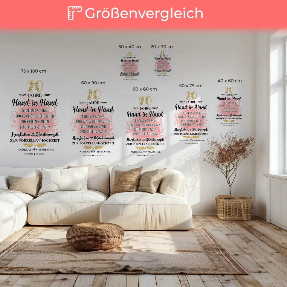 Leinwand Geschenk zum 20 Hochzeitstag zur Porzellanhochzeit mit Namen