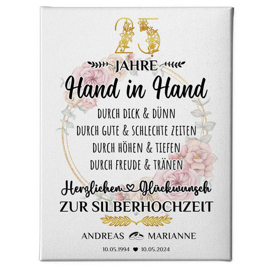 Personalisierte Leinwand Geschenk zur Silberhochzeit 25 Hochzeitstag