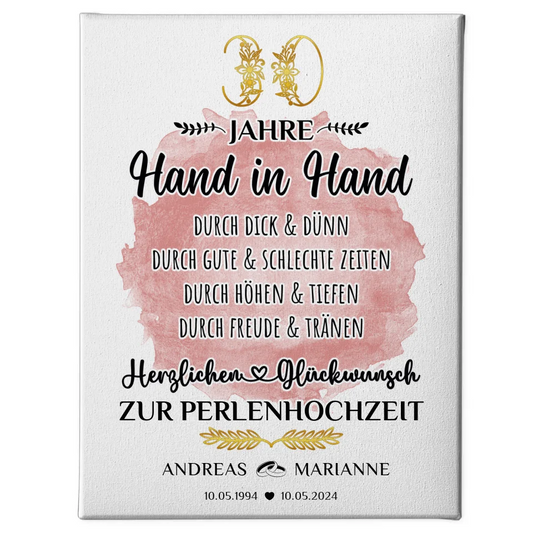 Personalisierte Leinwand Geschenk 30 Hochzeitstag zur Perlenhochzeit Mit Namen