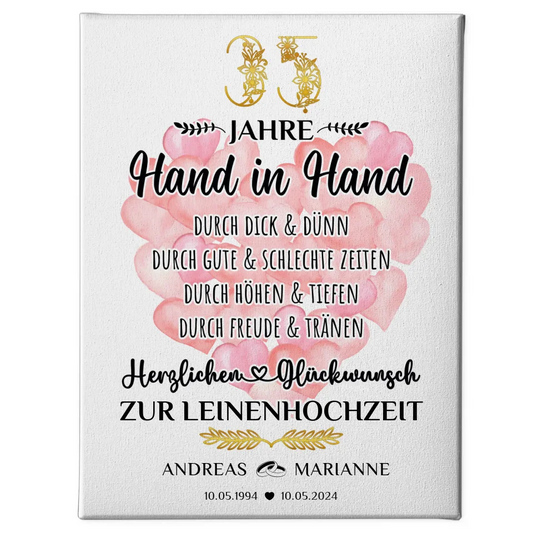 Personalisierte Leinwand Geschenk 35 Hochzeitstag zur Leinenhochzeit