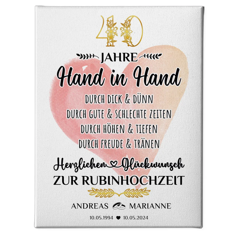 Leinwand Geschenk 40 Hochzeitstag zur Rubinhochzeit mit Namen 1