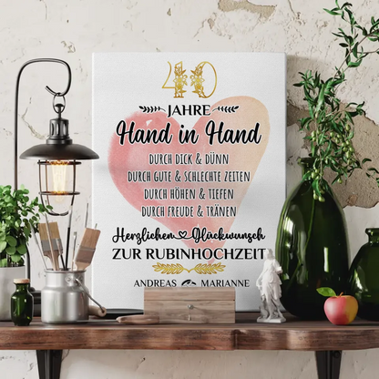 Leinwand Geschenk 40 Hochzeitstag zur Rubinhochzeit mit Namen 3