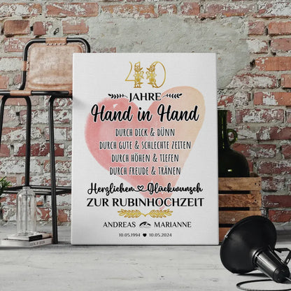 Leinwand Geschenk 40 Hochzeitstag zur Rubinhochzeit mit Namen