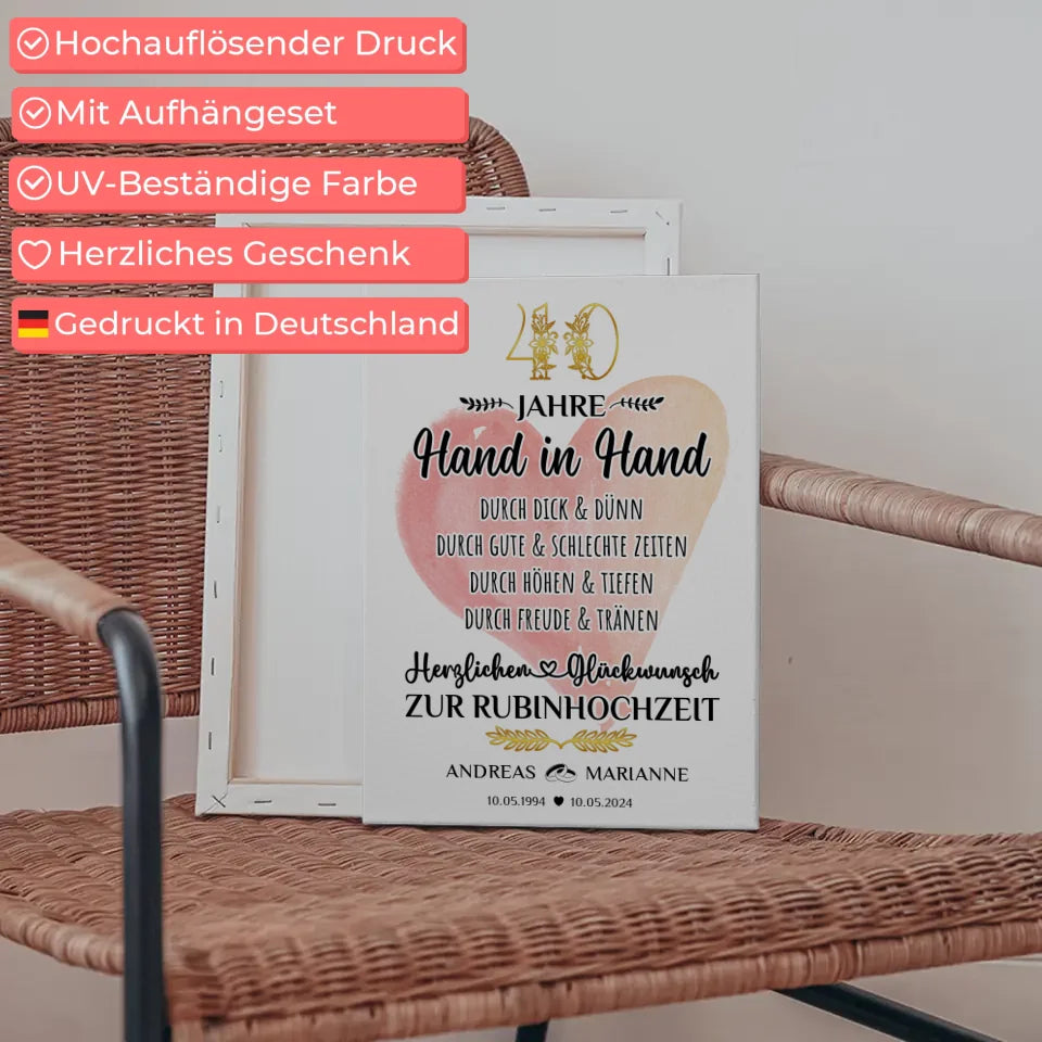 Leinwand Geschenk 40 Hochzeitstag zur Rubinhochzeit mit Namen