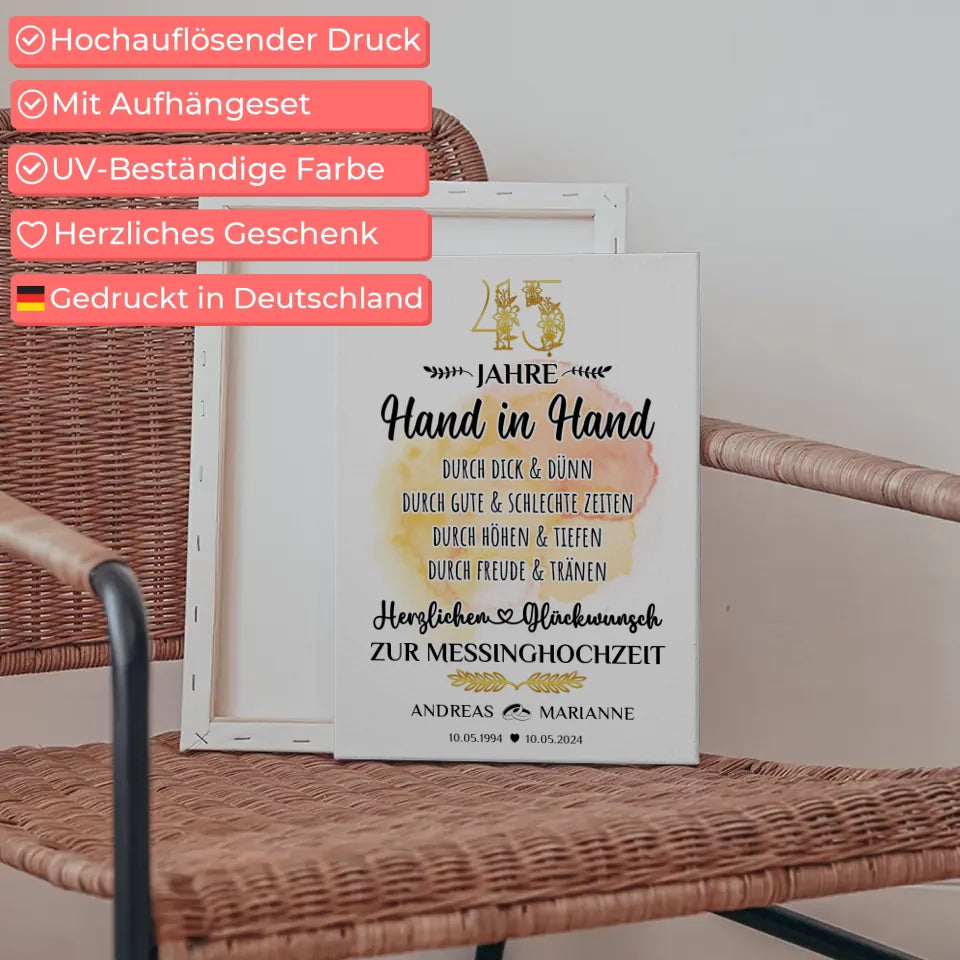Personalisierte Leinwand Geschenk zur Messinghochzeit 45 Hochzeitstag mit Namen 5
