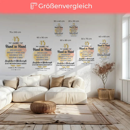 Personalisierte Leinwand Geschenk zur Messinghochzeit 45 Hochzeitstag mit Namen 6