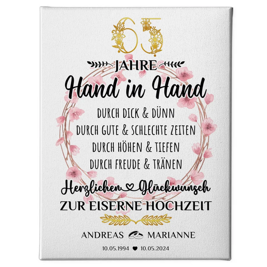 Personalisierte Leinwand Geschenk 65 Hochzeitstag Eiserne Hochzeit