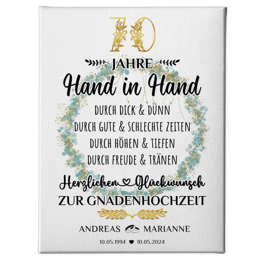 Personalisierte Leinwand Geschenk zur Gnadenhochzeit 70 Hochzeitstag