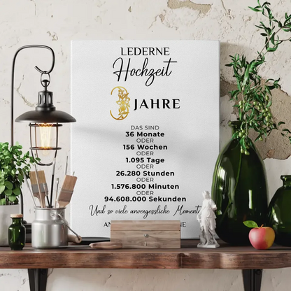 Personalisierte Leinwand Geschenk Momente 3 Hochzeitstag Namen 3