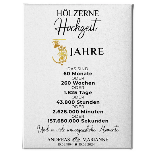 Personalisierte Leinwand Geschenk zur Hölzernen Hochzeit Momente 5