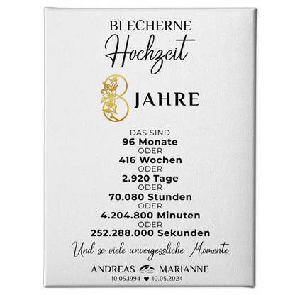 Personalisierte Leinwand Geschenk zur Blecherne Hochzeit 8 Momente