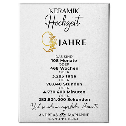 Personalisierte Leinwand Geschenk für 9 Hochzeitstag zur Keramikhochzeit