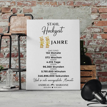 Personalisierte Leinwand Geschenk Momente 11 Hochzeitstag Namen