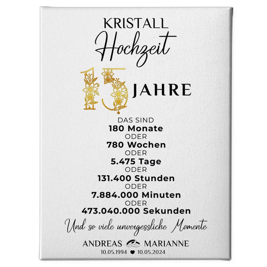 Personalisierte Leinwand Geschenk zur Kristallhochzeit 15 Hochzeitstag Momente