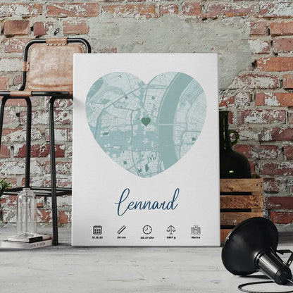 Personalisierte Geburtsleinwand Blau mit Geburtsdaten und Geburtsort Karte 4