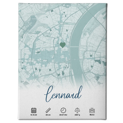 Leinwand Geburt Stadt Karte Geburtsdaten Blau Jungen personalisiert 1