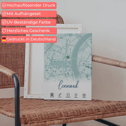 Leinwand Geburt Stadt Karte Geburtsdaten Blau Jungen personalisiert 5