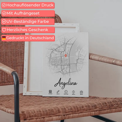 Personalisierte Leinwand Geburt Rund Stadtkarte Weiß Geburtsdaten 5