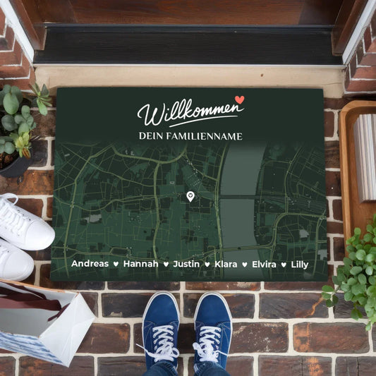 Fußmatte personalisiert Familie Stadt Karte Willkommen Tannengrün 1