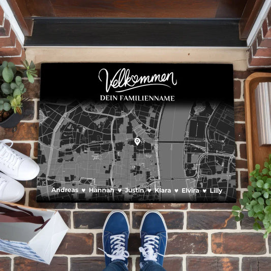 Fußmatte personalisiert Familie Stadt Karte Willkommen Auf Dänisch Velkommen Schwarz 1