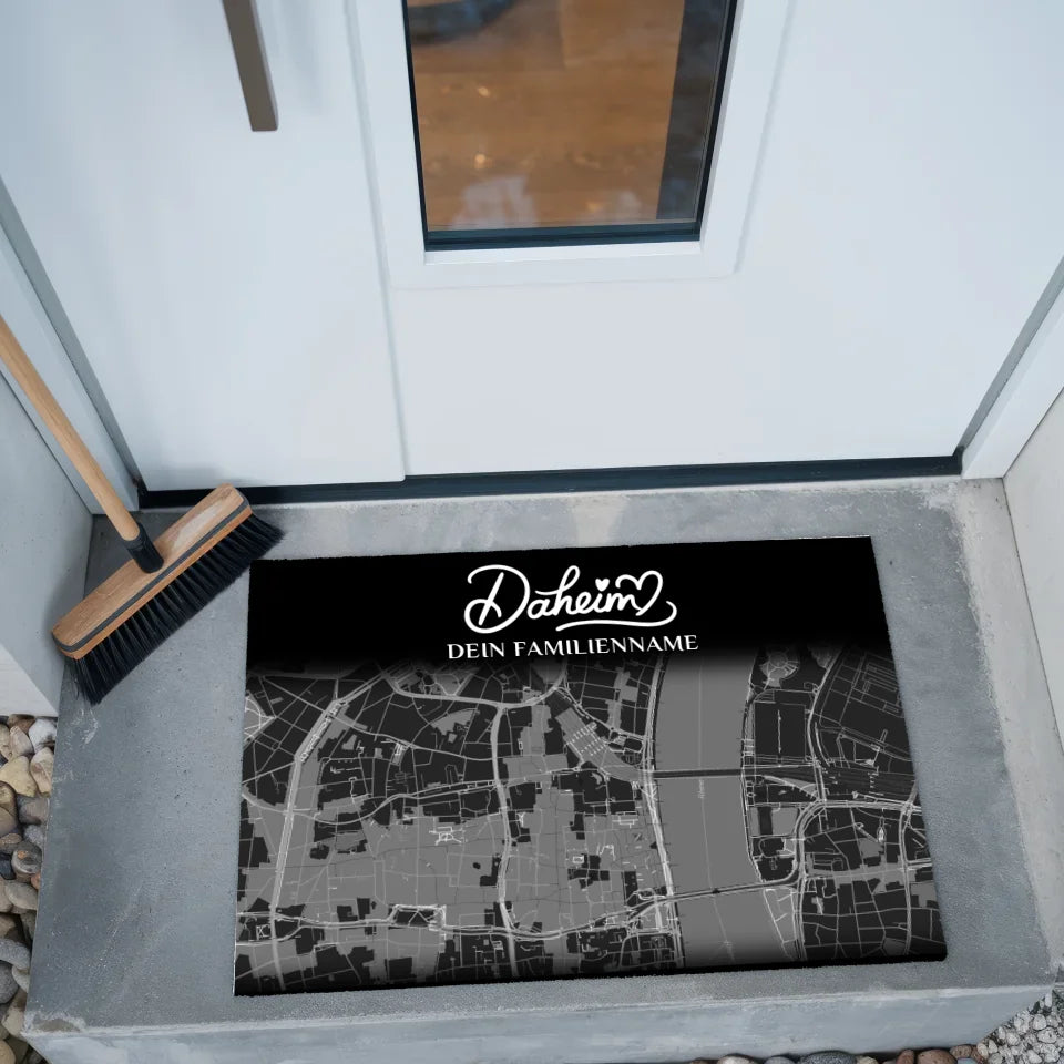 Personalisierte Fußmatte Stadtkarte Schwarz für Daheim gestalten 2