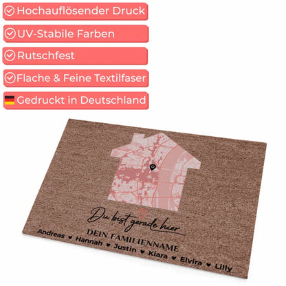 Personalisierte Fußmatte dunkelbraun mit Stadtkarte Du bist gerade hier