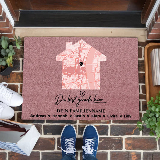 Fußmatte personalisiert Familie Stadtkarte Du bist gerade hier Rosa 1