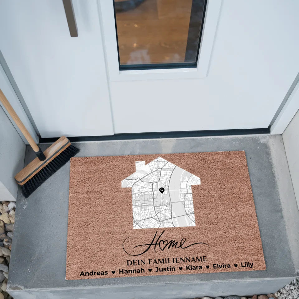 Familien Fussmatte mit Namen Dunkelbraun Stadt Karte Home 2