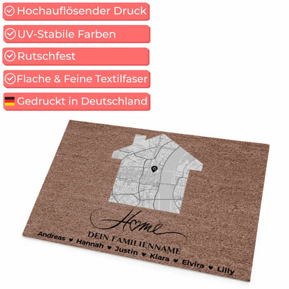 Familien Fussmatte mit Namen Dunkelbraun Stadt Karte Home 4