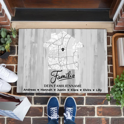 Personalisierte Familie Fußmatte Stadt Karte Schwarz Weiß Familia 1