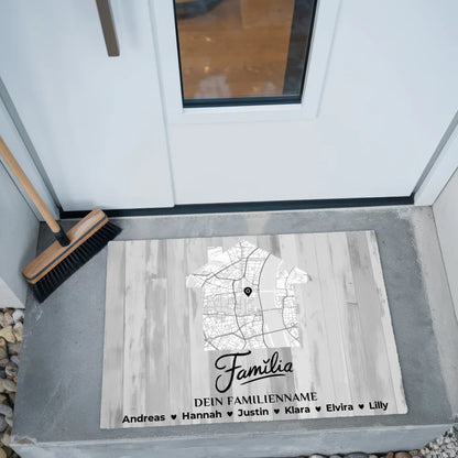 Personalisierte Familie Fußmatte Stadt Karte Schwarz Weiß Familia 2