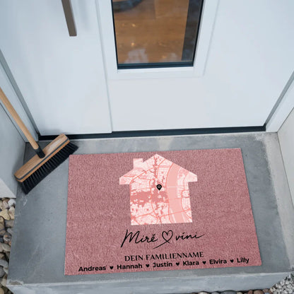 Fußmatte personalisiert Familie Stadtkarte Willkommen Mirë Se Vini Rosa 2