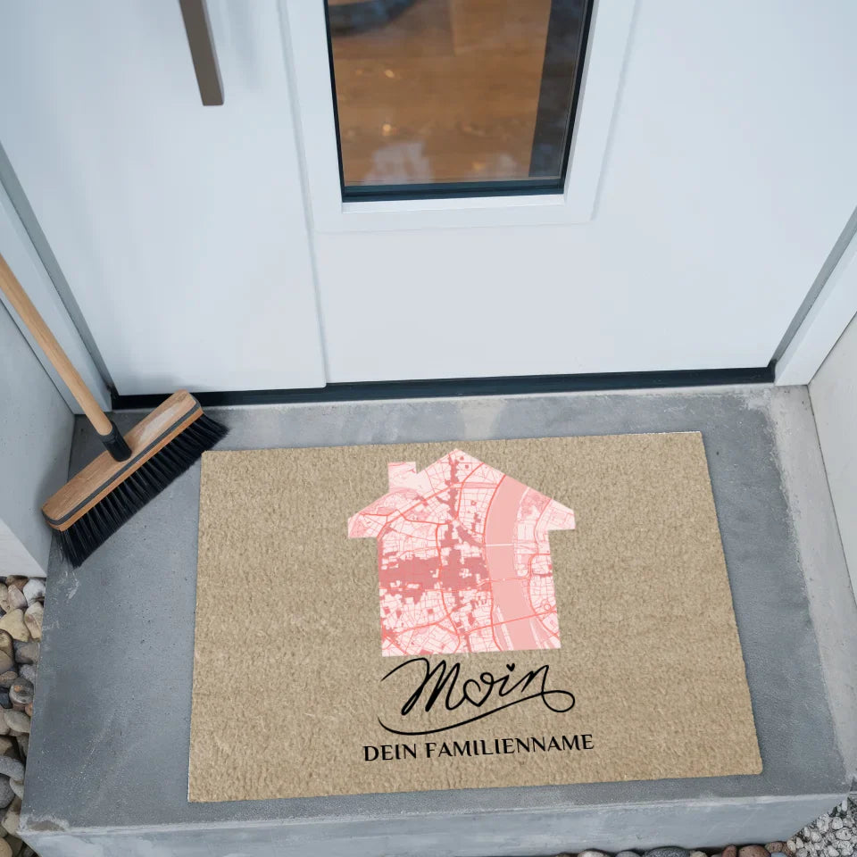 Personalisierte Fußmatte Beige Familienkarte mit Namen Willkommen Moin 2