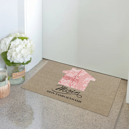 Personalisierte Fußmatte Beige Familienkarte mit Namen Willkommen Moin 3