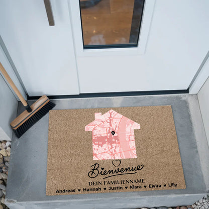 Personalisierte Fußmatte Stadtkarte Tervetuloa Braun Hell 2