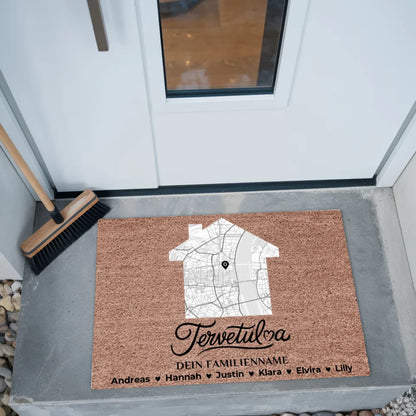 Familien Fußmatte mit Namen Stadt Karte Tervetuloa Dunkelbraun 2