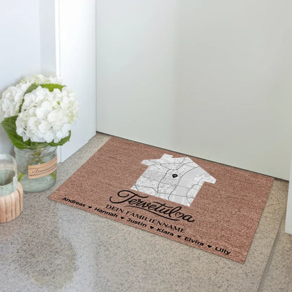 Familien Fußmatte mit Namen Stadt Karte Tervetuloa Dunkelbraun 3