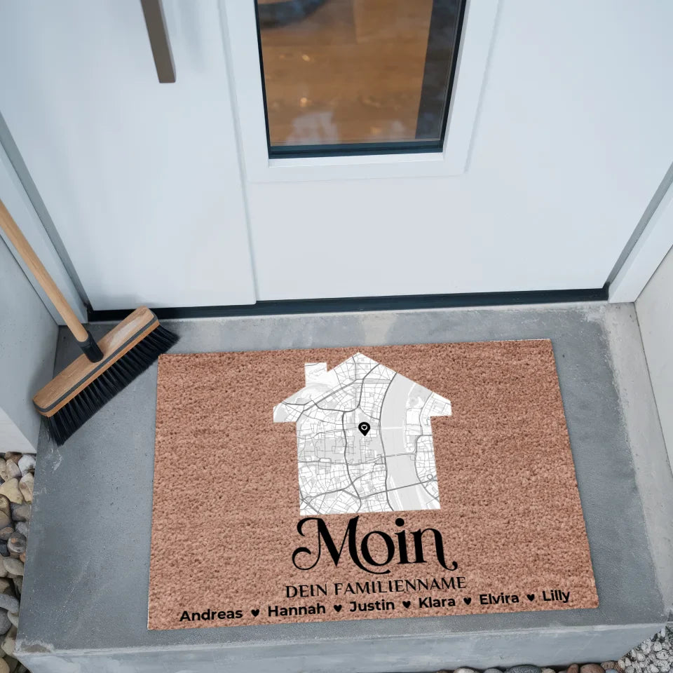 Familien Fussmatte mit Namen Dunkelbraun Stadt Karte Moin gestalten 2