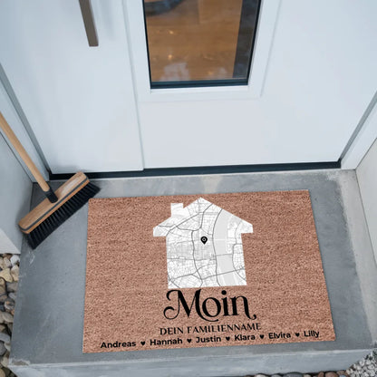 Familien Fussmatte mit Namen Dunkelbraun Stadt Karte Moin gestalten 2