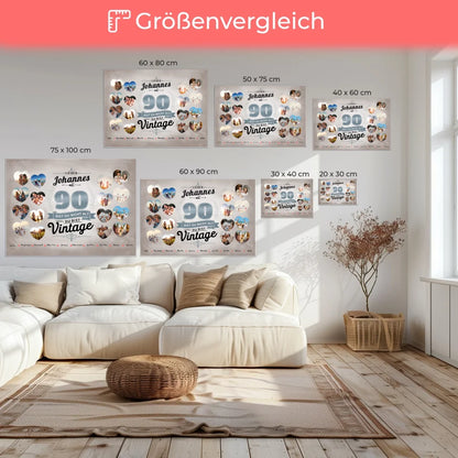 Leinwand Geschenk personalisiert 90 Geburstag Du bist Vintage mit Name