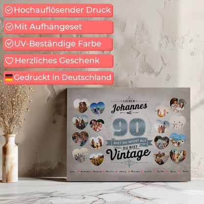 Leinwand Geschenk personalisiert 90 Geburstag Du bist Vintage mit Name