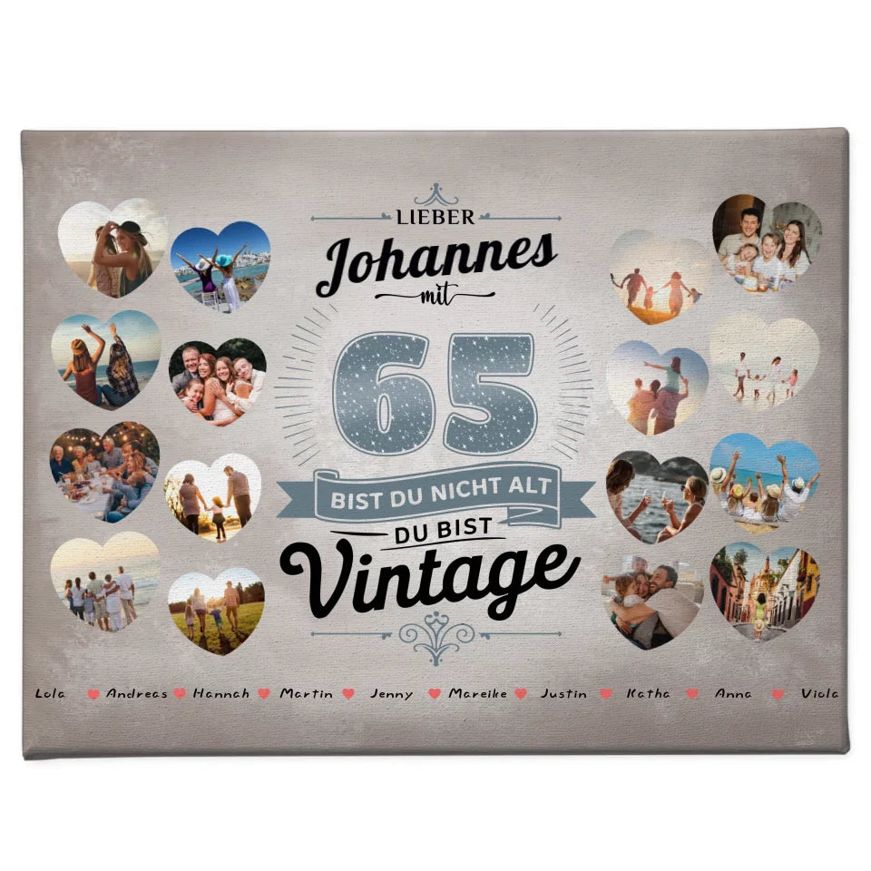 Leinwand zum 65 Geburstag Nicht alt sondern Vintage mit Name