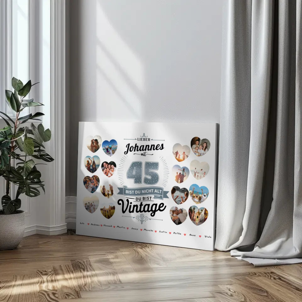 Geschenk Leinwand individuell 45 Geburstag Nicht alt sondern Vintage mit Name 3