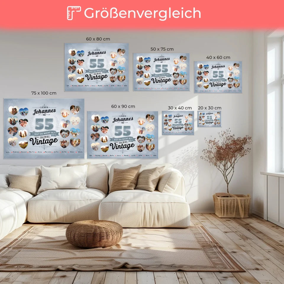 Leinwand Geschenk 55 Geburstag Nicht alt sondern Vintage mit Name