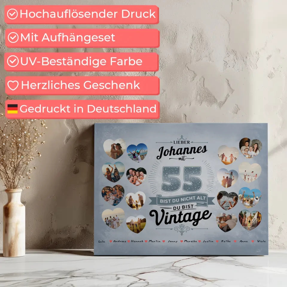 Leinwand Geschenk 55 Geburstag Nicht alt sondern Vintage mit Name