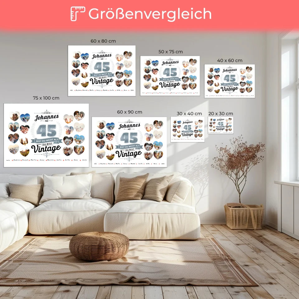 Geschenk Leinwand individuell 45 Geburstag Nicht alt sondern Vintage mit Name 6