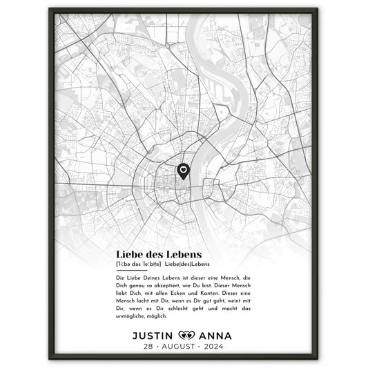 Personalisiertes Stadtkarten Poster für Paare Definition Liebe Des Lebens